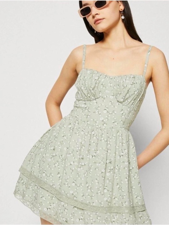 Hollister Dresses & Skirts - Hollister Sage Green Floral Ruffle Mini Dress | Size L | Cottagecore